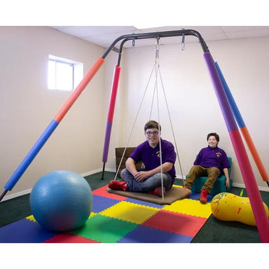 Take a Swing Jr Plywood Platform therapeutic swing seat with child