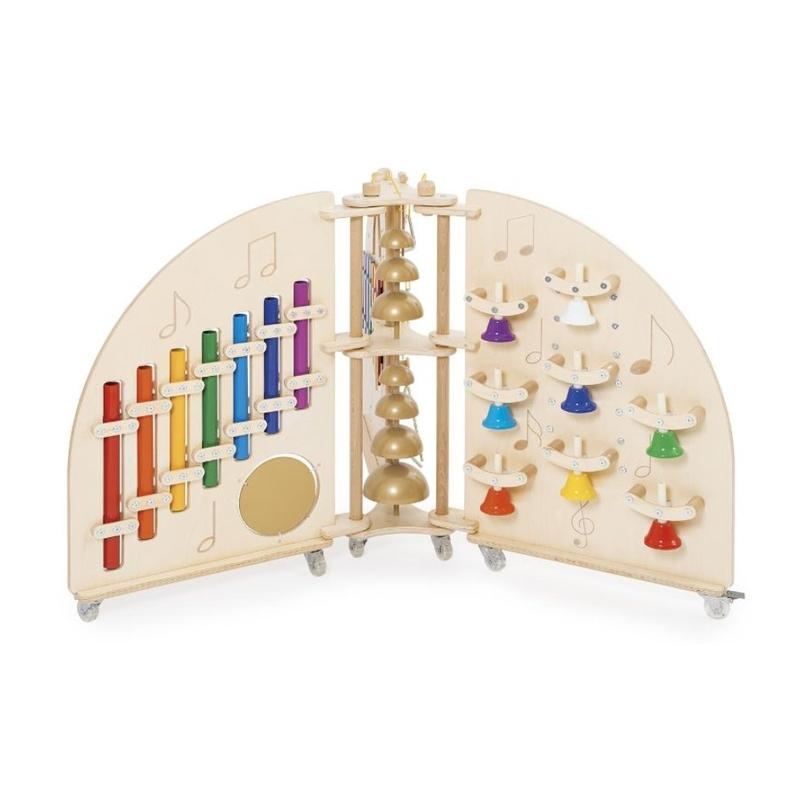 Details Playscapes NOVUM Mini Music Island showing colorful bells and music pipes