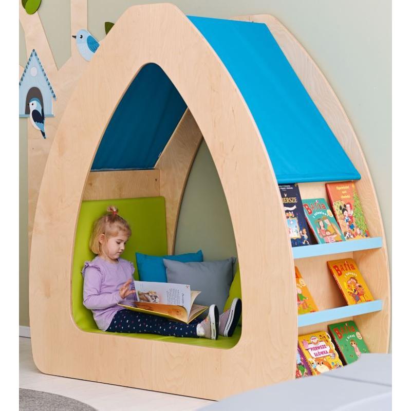 Child reading a book in the Playscapes NOVUM Reading Unit Oasis
