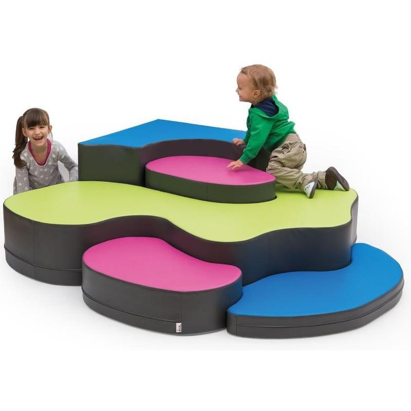 Children playing on colorfulPlayscapes Novum Jigsaw Puzzle Corner Playset with a white background