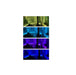Collage of four images showing a room with TFH Genie Color Wash Kits LED lighting on the walls.
