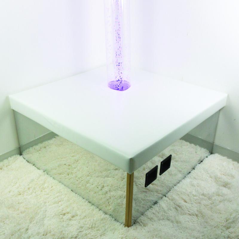 TFH Square Corner Tube Podium with purple hurricane tube on white carpet